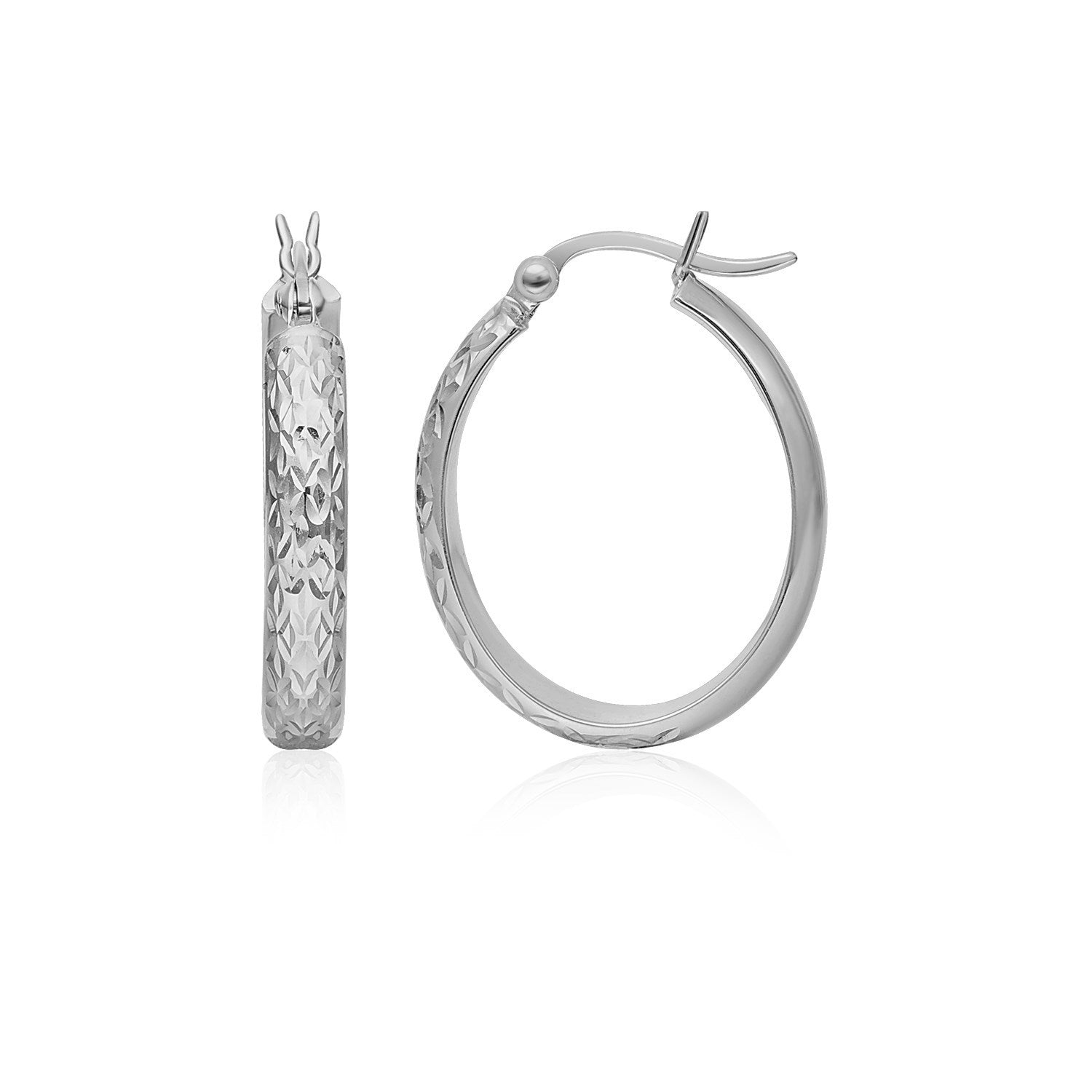 10k White Gold Hammered Oval Hoop Earrings in a sleek high-contrast midnight luxury editorial style