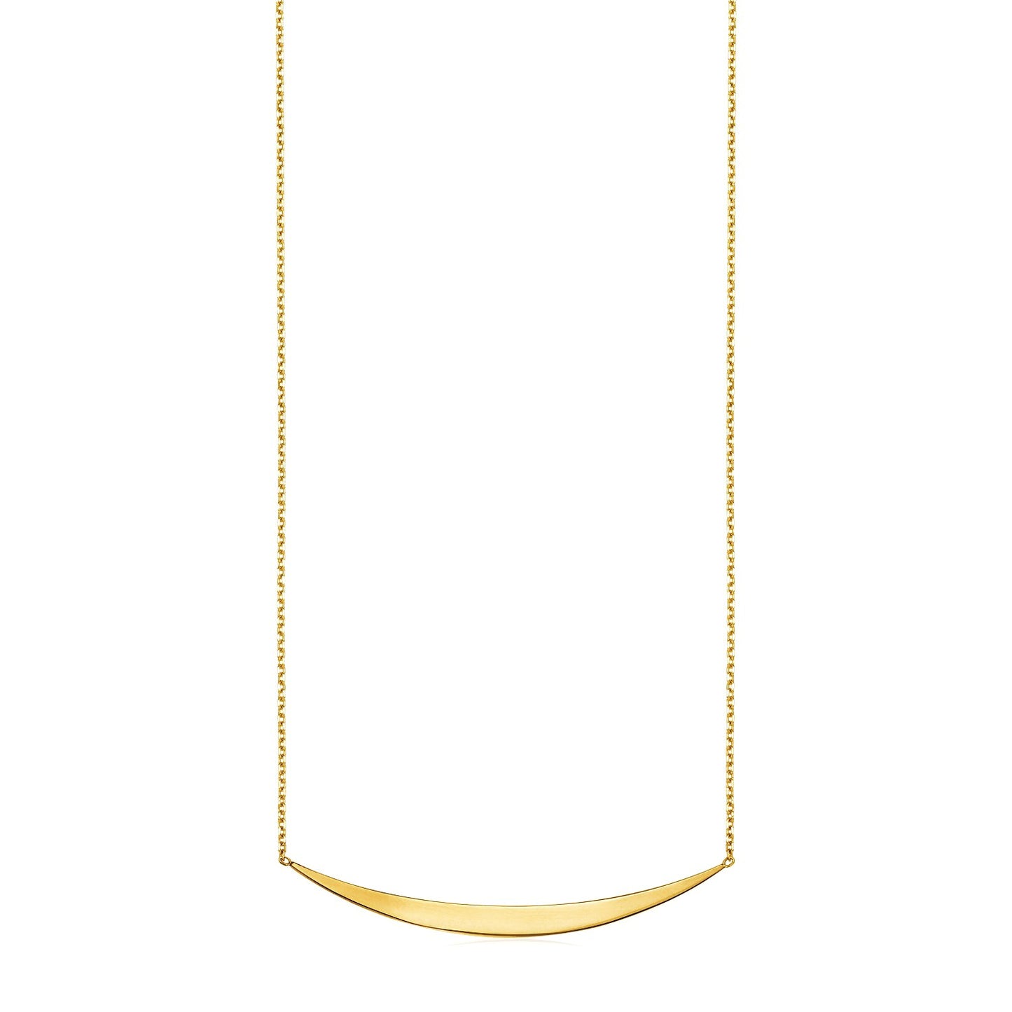 14k Yellow Gold Necklace with Polished Curved Bar Pendant in a sleek high-contrast midnight luxury editorial style