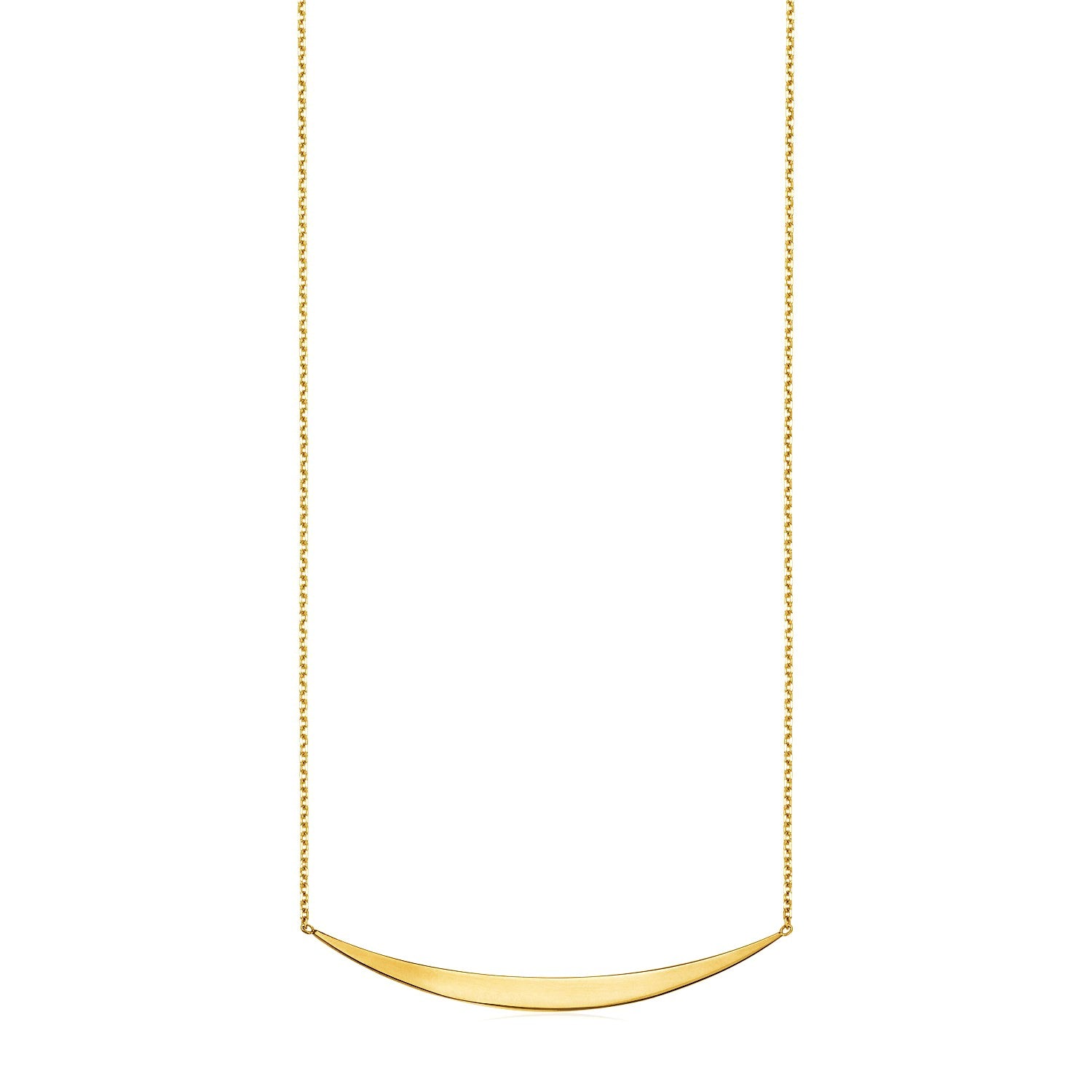14k Yellow Gold Necklace with Polished Curved Bar Pendant in a sleek high-contrast midnight luxury editorial style