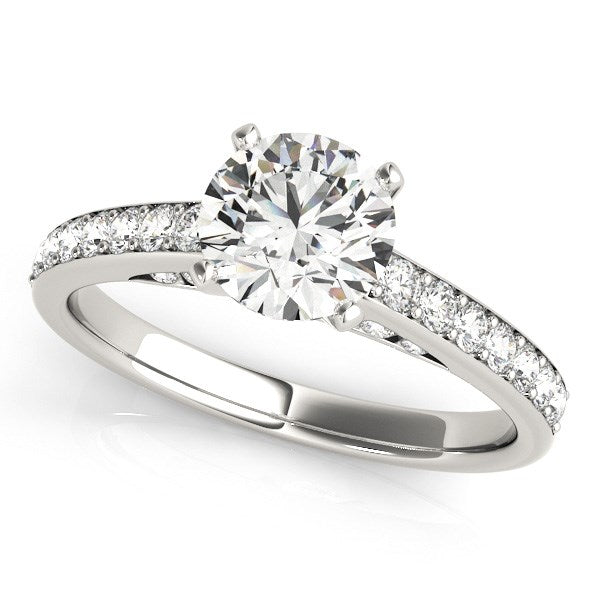 14k White Gold Single Row Prong Set Diamond Engagement Ring (1 3/8 cttw) in a sleek high-contrast midnight luxury editorial s