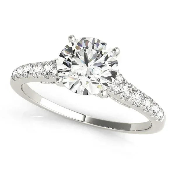14k White Gold Diamond Engagement Ring With Single Row Band (1 3/4 cttw) - Peelerie