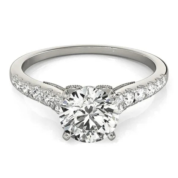14k White Gold Diamond Engagement Ring With Single Row Band (1 3/4 cttw) - Peelerie