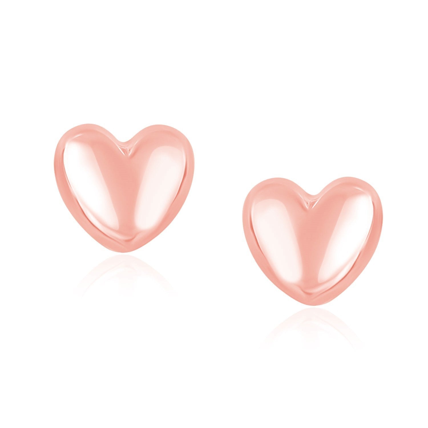 14k Rose Gold Puffed Heart Shape Shiny Earrings in a sleek high-contrast midnight luxury editorial style