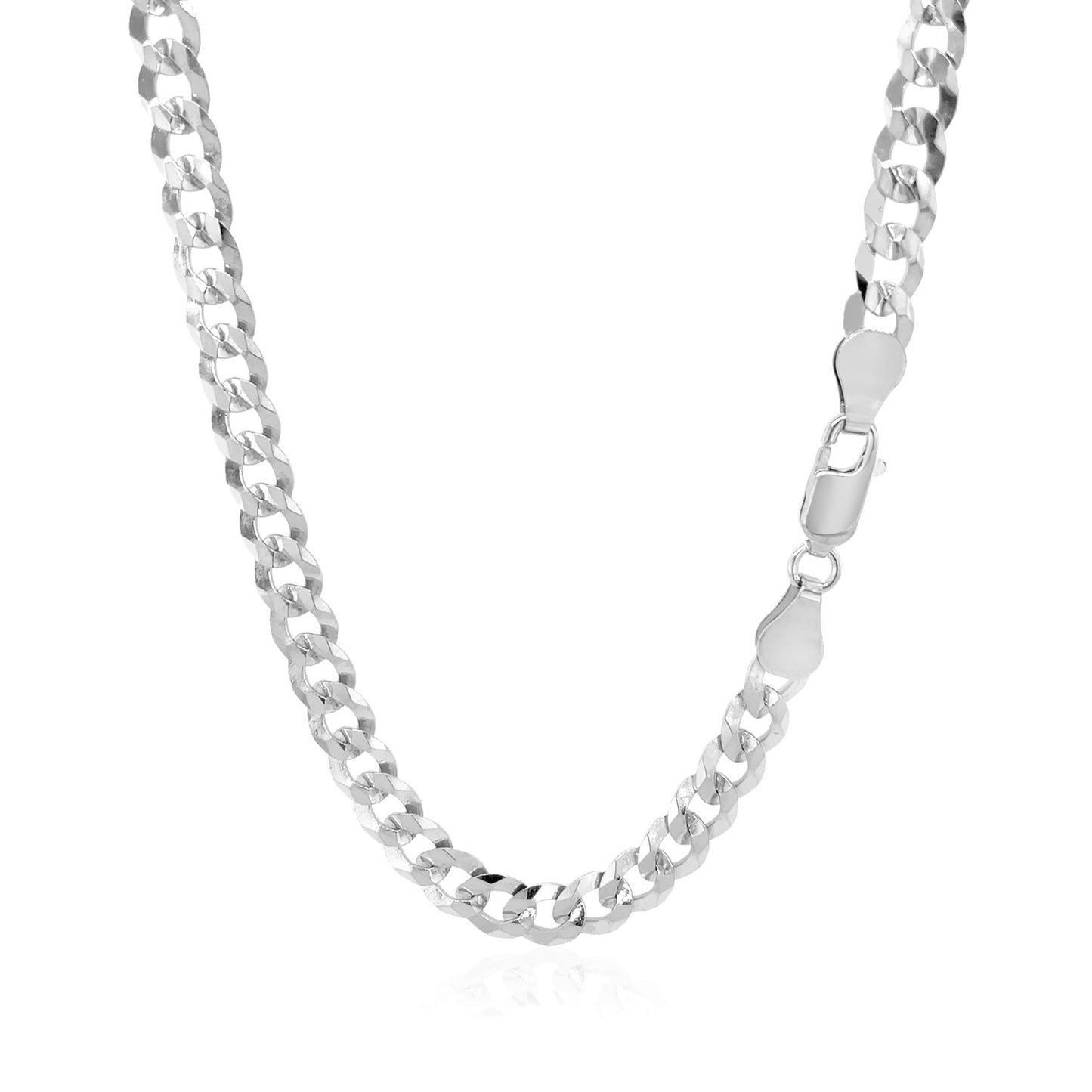 Rhodium Plated Sterling Silver Curb Style Chain (5.50 mm) in silver midnight luxury editorial product photo, high-contrast st