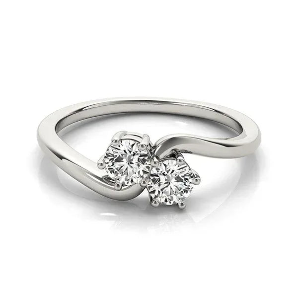 Solitaire Two Stone Diamond Ring in 14k White Gold (1/2 cttw) - Peelerie