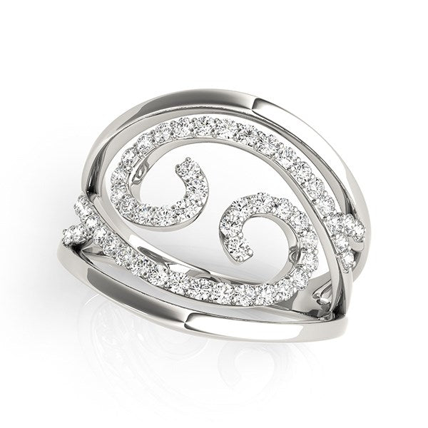 Swirl Design Diamond Ring in 14k White Gold (1/2 cttw) in a sleek high-contrast midnight luxury editorial style