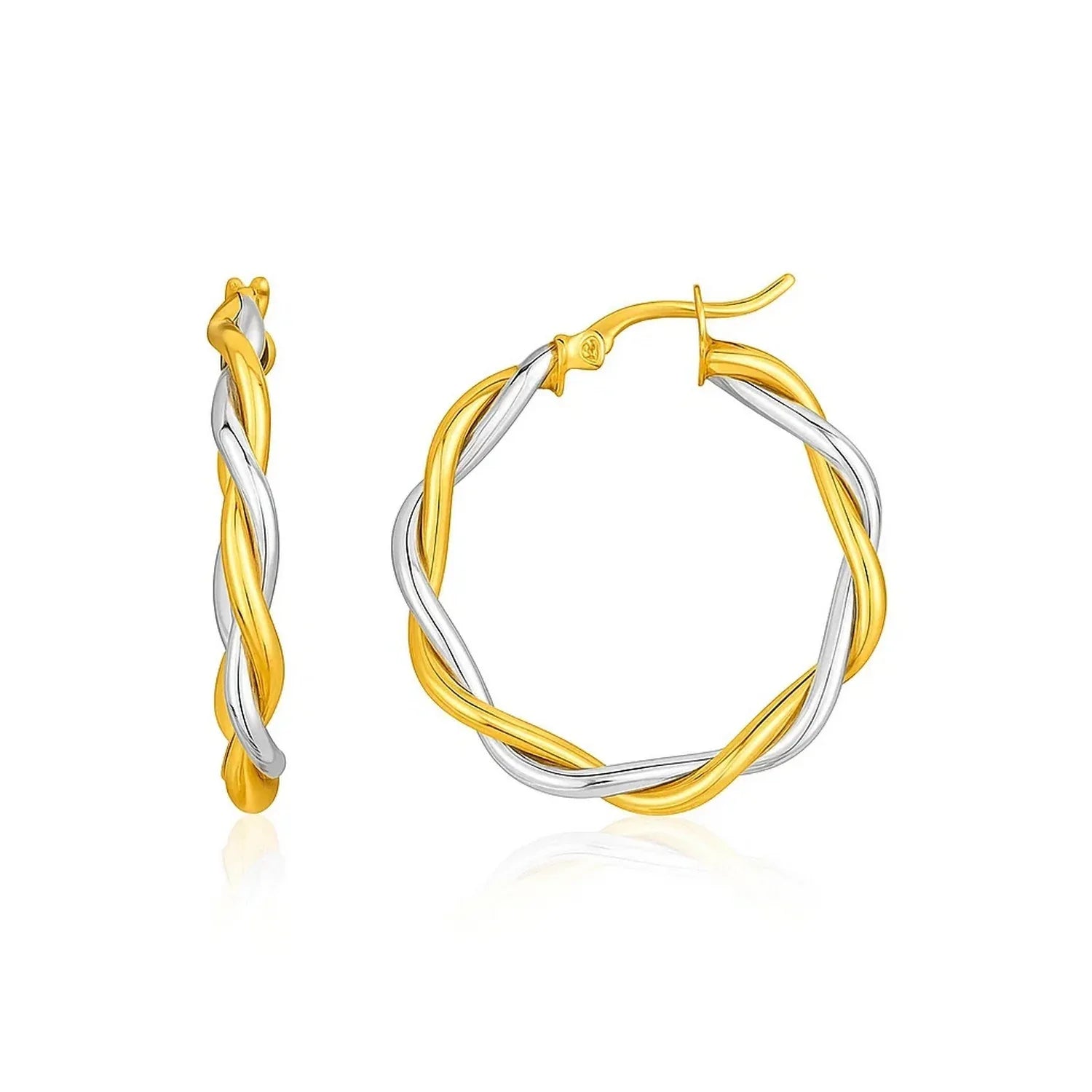 Two-Tone Twisted Wire Round Hoop Earrings in 10k Yellow and White Gold(3x20mm) - Peelerie