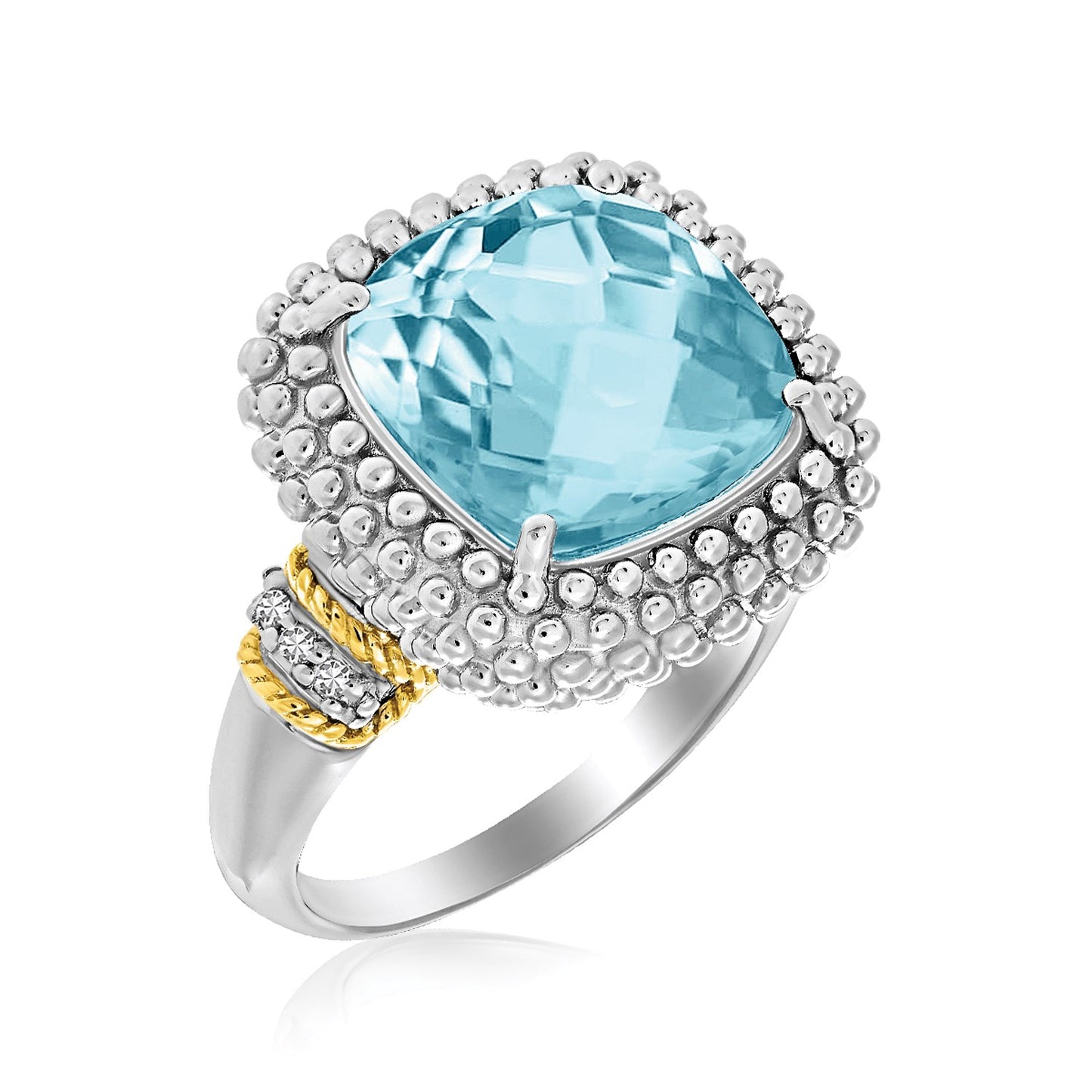 18k Yellow Gold & Sterling Silver Sky Blue Topaz and Diamond Popcorn Ring in a sleek high-contrast midnight luxury editorial