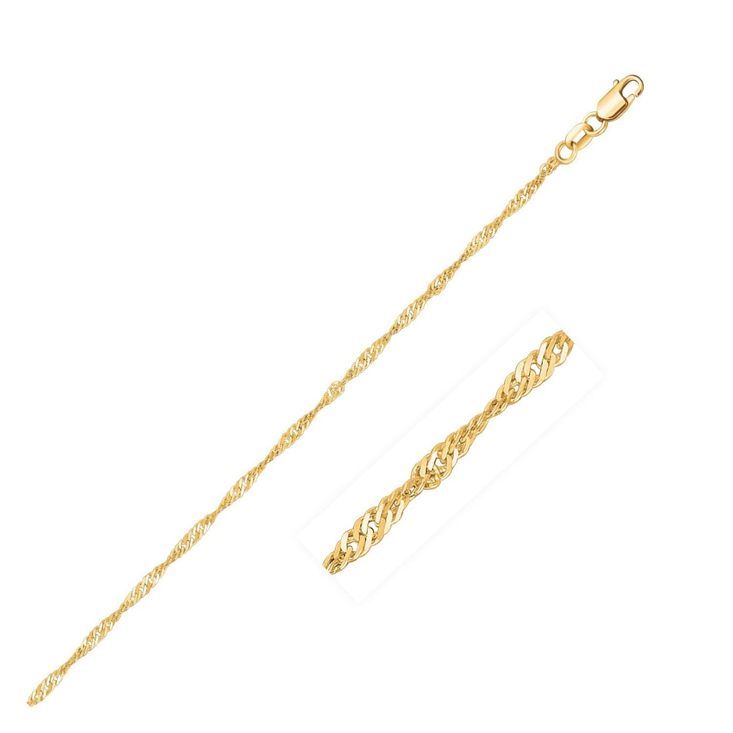 10k Yellow Gold Singapore Chain (1.50 mm) in a sleek high-contrast midnight luxury editorial style