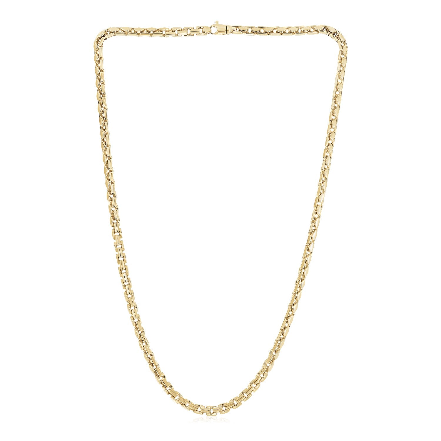 14k Yellow Gold High Polish Mens Fancy Box Necklace (5.0mm) in a sleek high-contrast midnight luxury editorial style