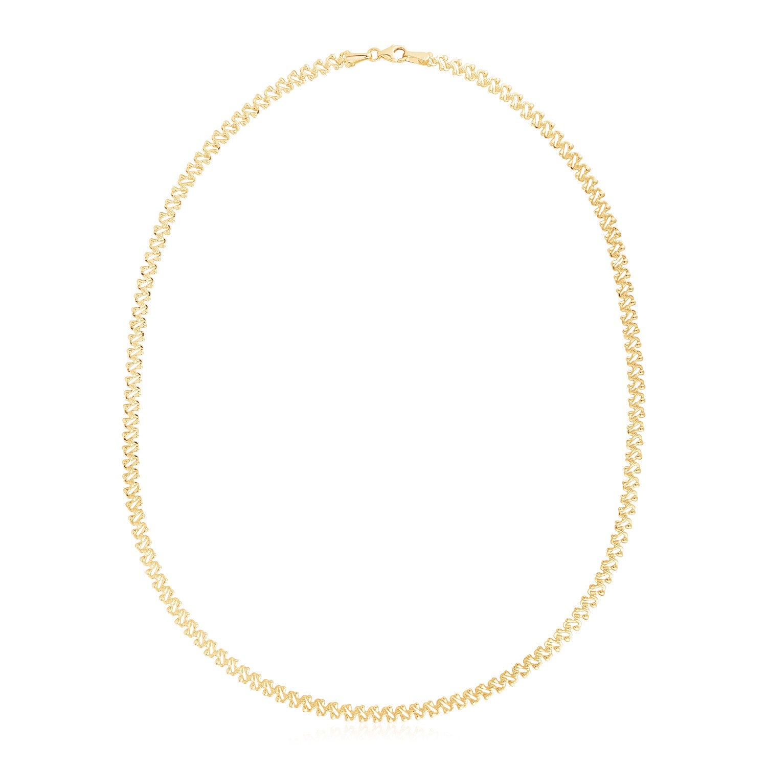14k Yellow Gold High Polish The Textured Fancy Chain Necklace (4mm) in a sleek high-contrast midnight luxury editorial style