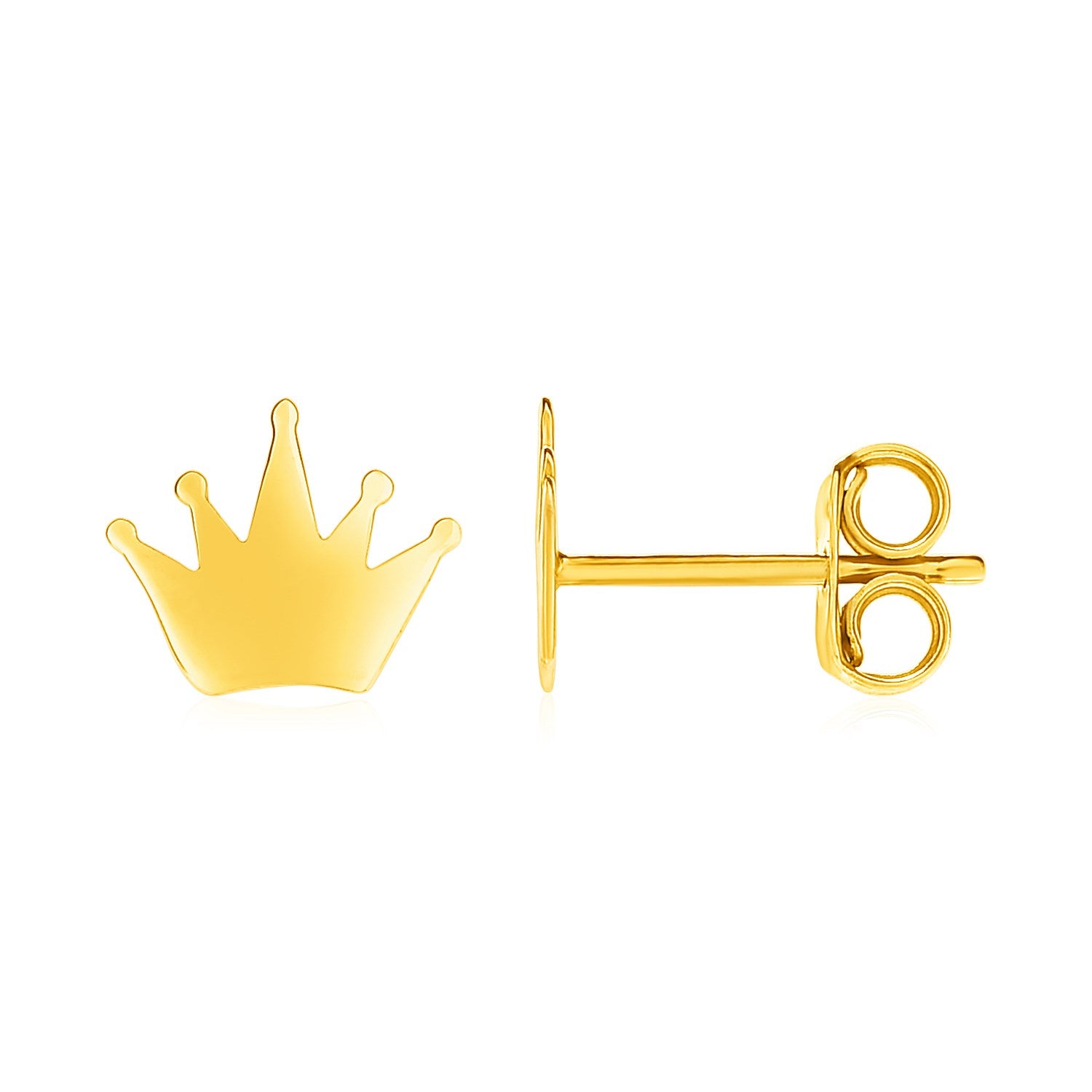 14k Yellow Gold Post Earrings with Crowns in a sleek high-contrast midnight luxury editorial style
