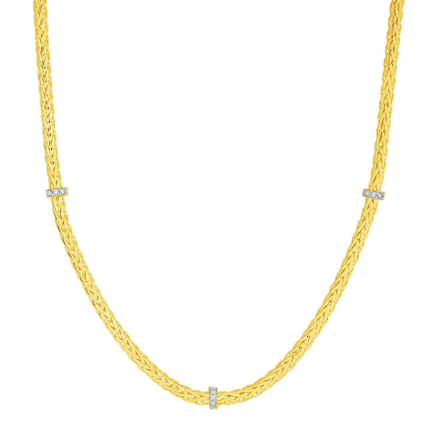 Woven Rope Necklace with Diamond Accents in 14k Yellow Gold in a sleek high-contrast midnight luxury editorial style