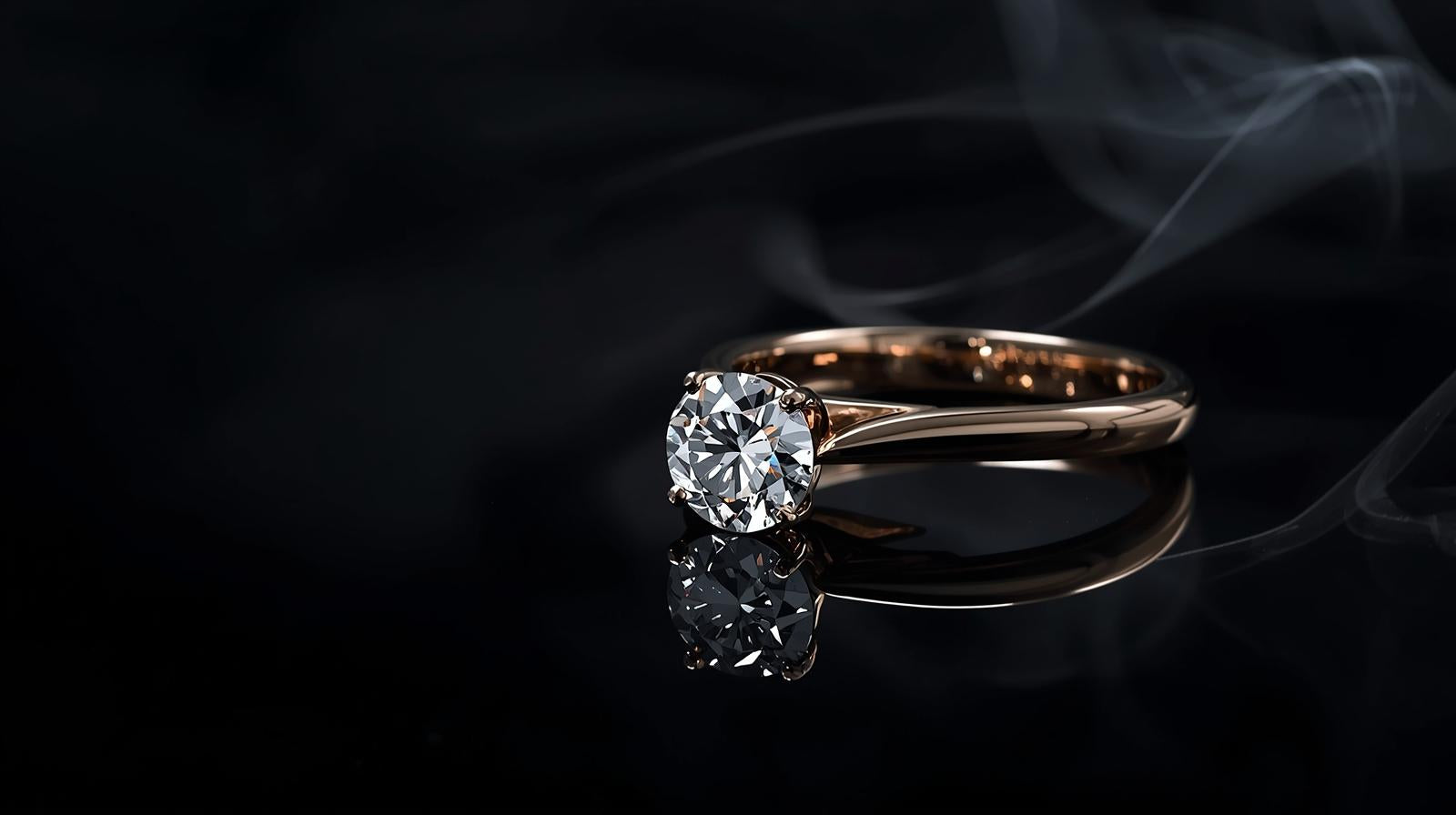 Gold ring with a diamond on a dark background