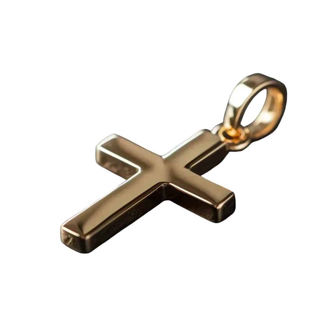 Gold cross pendant on a dark textured surface