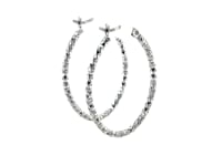 Boucles d'oreilles créoles en argent sterling plaqué rhodium, texture taille diamant (2x25mm)
