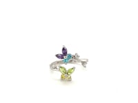 Bague d'orteil florale en argent sterling plaqué rhodium avec oxydes de zirconium multicolores