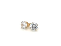 Puces d'oreilles en or jaune 14 carats avec oxydes de zirconium facettés blancs (6 mm)