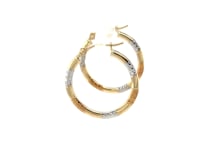 Créoles tricolores en or 14 carats avec accents taillés au diamant (2x15mm)