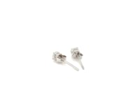 Boucles d'oreilles clous en or blanc 14 carats, zircone cubique blanche à facettes 3 mm