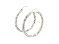Boucles d'oreilles créoles en argent sterling avec motif à facettes et placage rhodium (4x25mm)