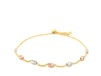 Bracelet style lariat avec stations ovales texturées en or tricolore 14 carats (1,20 mm)