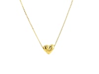 Collier chaîne en or jaune 14 carats avec pendentif cœur gonflé coulissant