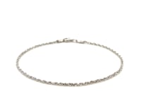 Bracelet en or blanc 14 carats, massif, maille corde, taille diamant (1,60 mm)