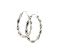 Boucles d'oreilles créoles ovales tressées en argent sterling avec facettes diamantées (4x22mm)