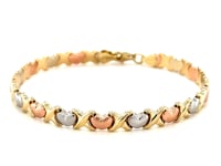 Bracelet en or tricolore 14 carats avec cœur motif satin (6,35 mm)