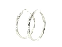 Boucles d'oreilles créoles en argent sterling martelé avec placage rhodium (4x30mm)