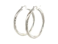 Créoles en or blanc 14 carats, taillées fantaisie avec diamants (3x35mm)