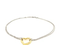 Tobillera de oro amarillo de 14 k y plata de ley con una sola estación de corazón abierto