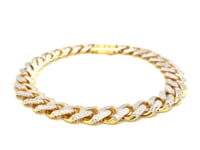 Bracelet chaîne gourmette bicolore en or 14 carats de 8 1/4 pouces avec pavé blanc (9,50 mm)