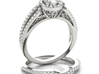 Bague de fiançailles en or blanc 14 carats avec diamants et anneau fendu en forme de goutte (total 7/8 carat)