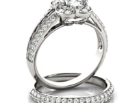 Bague de fiançailles motif floral diamant rond en or blanc 14 carats (poids total 1,38 carat)