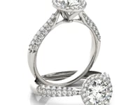 Bague de fiançailles auréole en or blanc 14 carats avec diamants et anneau pavé (1,33 carat poids total)