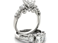 Bague de fiançailles en or blanc 14 carats avec 3 pierres et diamant de style antique (1,75 carats au total)
