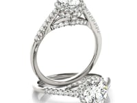 Bague de Fiançailles en Or Blanc 14 carats avec Diamant Rond serti pavé sur le corps (1,38 carats au total)