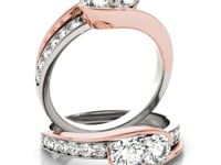 Bague à deux diamants en or blanc et rose 14 carats (poids total de 0,75 carat)