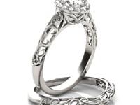 Bague de fiançailles en or blanc 14 carats avec diamant rond style ancien (5/8 ct. au total)