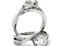 Bague de fiançailles en or blanc 14 carats avec diamant rond à anneau double (total 1,125 carat)