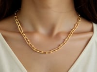 Collier maillons allongés, style trombone, en or jaune 14 carats poli