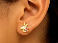 Boucles d'oreilles licorne émaillées en or jaune 14 carats pour enfants