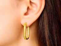 Boucles d'oreilles créoles sans fin en or jaune 14 carats, trombone gravé