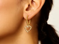 Boucles d'oreilles créoles perlées bicolores or 14 carats avec cœurs