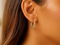 Boucles d'oreilles créoles rondes torsadées bicolores en or jaune et blanc 10 carats (3x15mm)