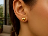 Boucles d'oreilles en or jaune 14 carats brillant en forme de cœur gonflé