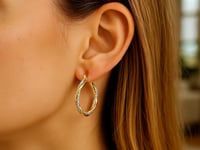 Boucles d'oreilles créoles torsadées rondes texturées en or jaune et blanc 14 carats en deux parties (3x23mm)