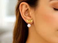 Boucles d'oreilles pendantes en perles avec feuille de cerisier en or jaune 14 carats
